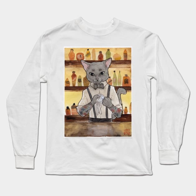 Bartender Cat Takeshi Long Sleeve T-Shirt by aMIYAKOm